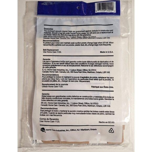 9 Bags HomeCare Eureka Victory True Hepa Vacuum Style AA #15, 4 sealed packages - Picture 3 of 5